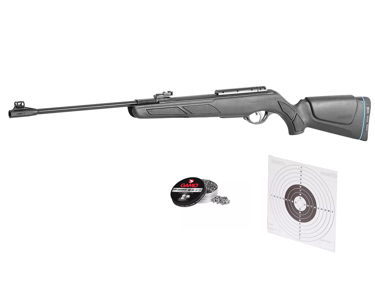 Knicklauf Luftgewehr Gamo Shadow IGT Kunststoffschaft 50 Zielscheiben und 250 Diabolos Kaliber 4,5 mm (P18)