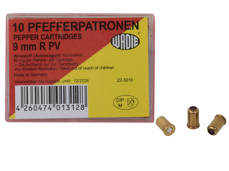 Pfefferpatronen Abwehrpatronen Wadie Kaliber 9 mm R. PV für Revolver 80 mg Wirkstoff 10 Stück (P18)