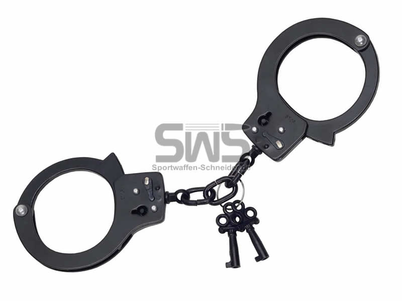Handschelle Standard schwarz aus Stahl mit Kette und zwei Schlüsseln