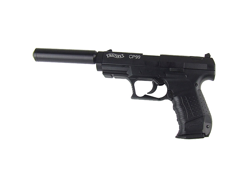 CO2 Pistole Walther CP99 schwarz Kaliber 4,5 mm Diabolo (P18)<b> + Schalldämpfer schwarz Adapter</b>