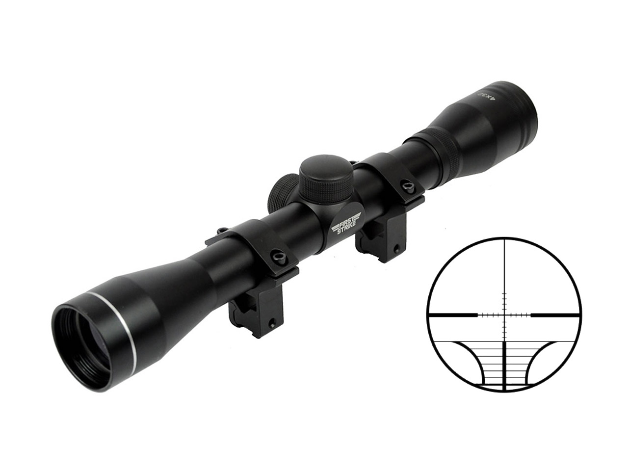 Armbrust Zielfernrohr First Strike 4x32 Modern Rangefinding Absehen mit Ringmontagen für 11 mm Prismen- und Weaver- Picatinny-Schiene
