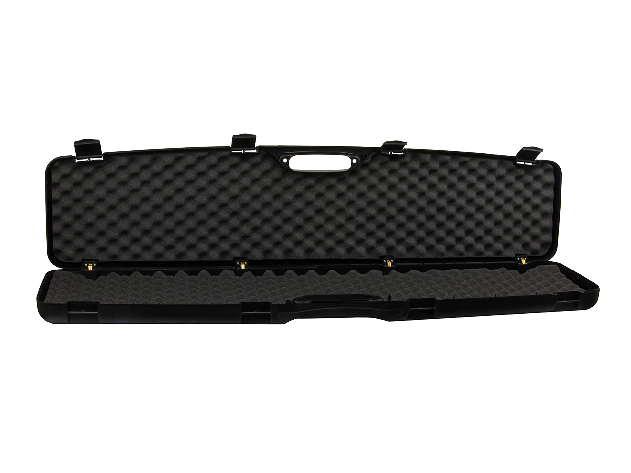 Gewehrkoffer Transportkoffer 120 x 22 cm Messingscharniere Kunststoff Noppenschaumeinlage 4 Schnappverschlüsse schwarz