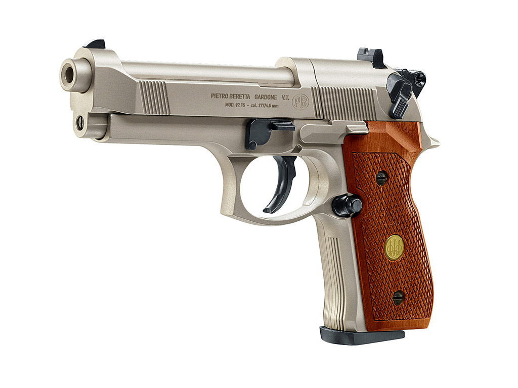 CO2 Pistole Beretta M 92 FS nickel Holzgriffschalen Kaliber 4,5 mm (P18) </b>+ Diabolos CO2 Kapsel</b>