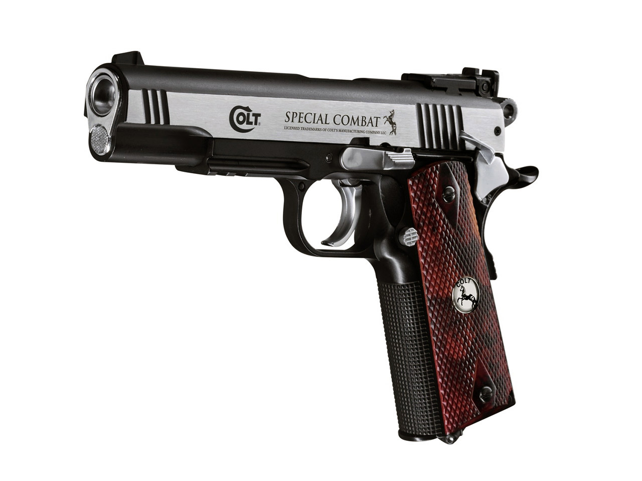 CO2 Pistole Colt Special Combat Classic Ganzmetall Kaliber 4,5 mm BB (P18) <b>+ Leuchtpunktzielgerät Schalldämpfer Adapter BBs Kugeln Zielscheiben</b>