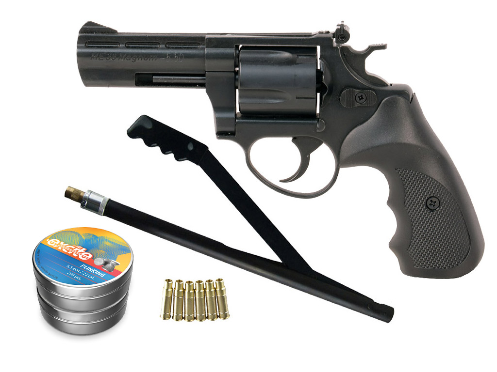 LEP Druckluft Revolver ME 38 Magnum brüniert Kaliber 5,5 mm (P18)<b>+ Handpumpe LEP Patronen Diabolos</b>