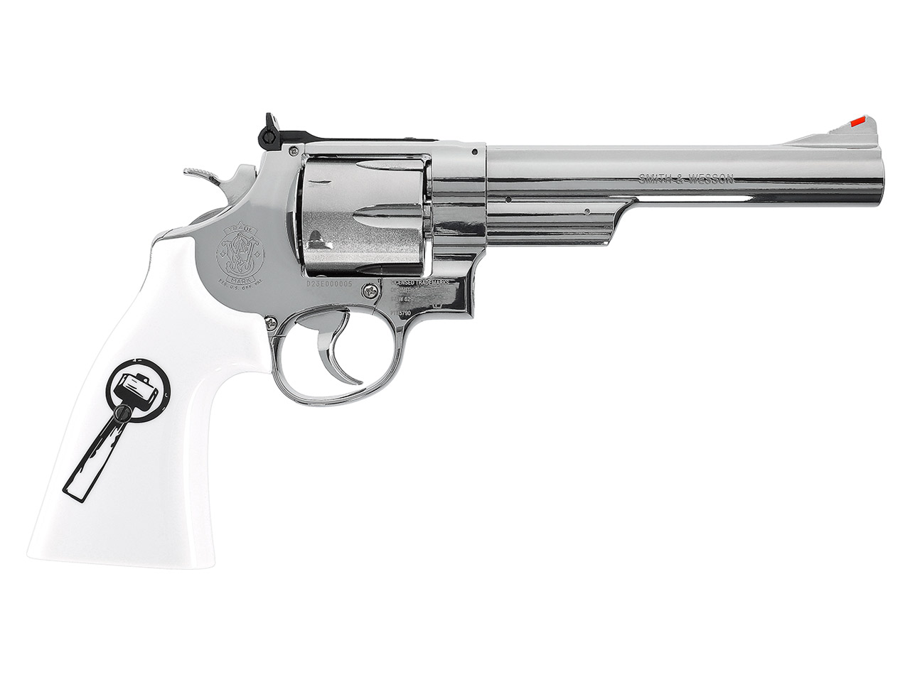 CO2 Revolver Smith & Wesson 629 Trust Me Vollmetall vernickelt weiße Griffschalen Kaliber 4,5 mm BB (P18)