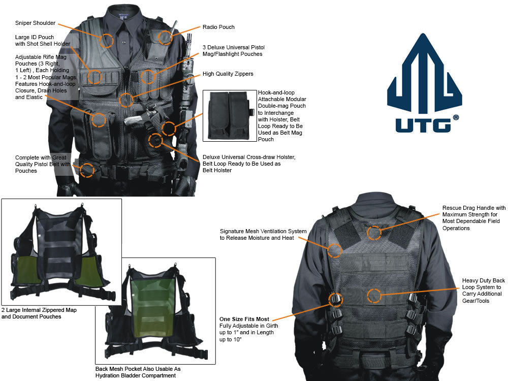 UTG 547 Law Enforcement Tactical Weste, 1680D Polyester, viele Taschen, schwarz