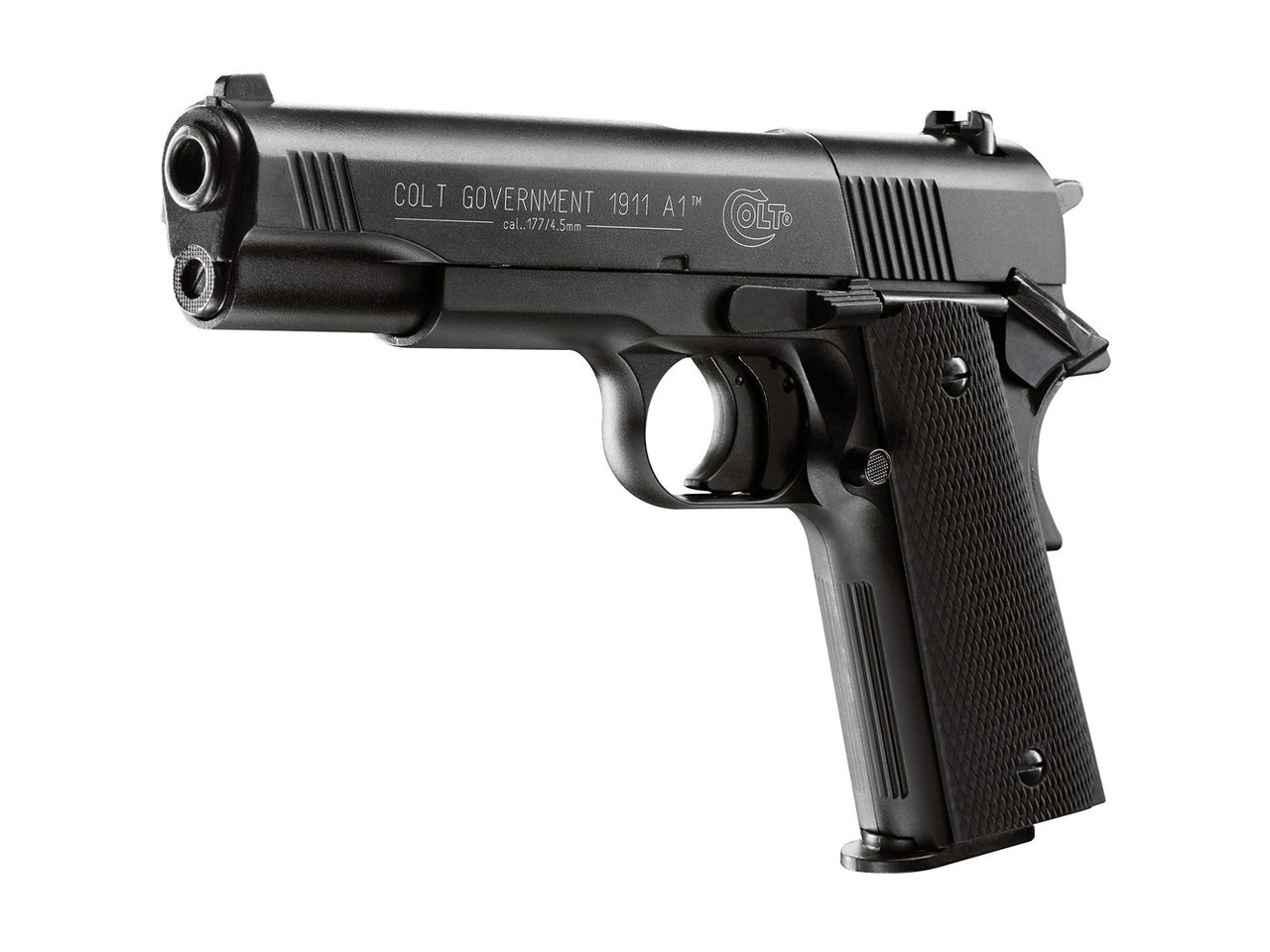 CO2 Pistole Colt 1911 A1 schwarz Kaliber 4,5 mm Diabolo (P18)<b>+ Schalldämpfer silber Adapter</b>