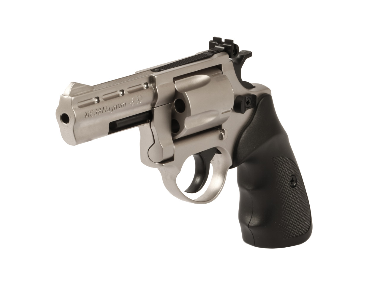 LEP Druckluft Revolver ME 38 Magnum matt nickel Kaliber 5,5 mm (P18)<b>+ Handpumpe LEP Patronen Diabolos</b>