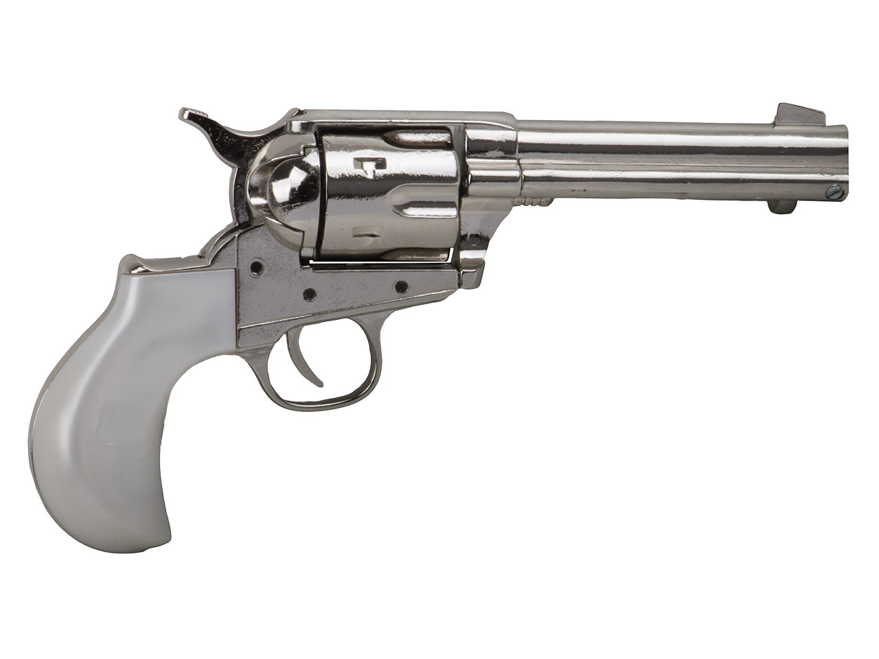 Deko Revolver Kolser Colt Thunderer Single Action Army .45 Peacemaker USA nickel poliert perlmuttfarbene Kunststoffgriffschalen