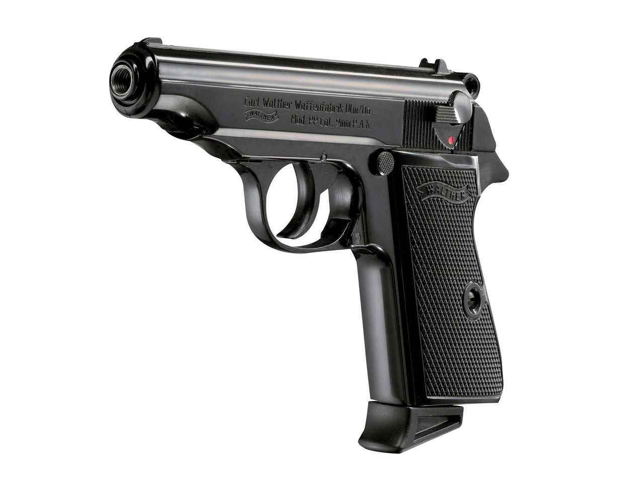 Schreckschuss Pistole Walther PP schwarz Kaliber 9 mm P.A.K. (P18) <b>+ 100 Schuss</b>