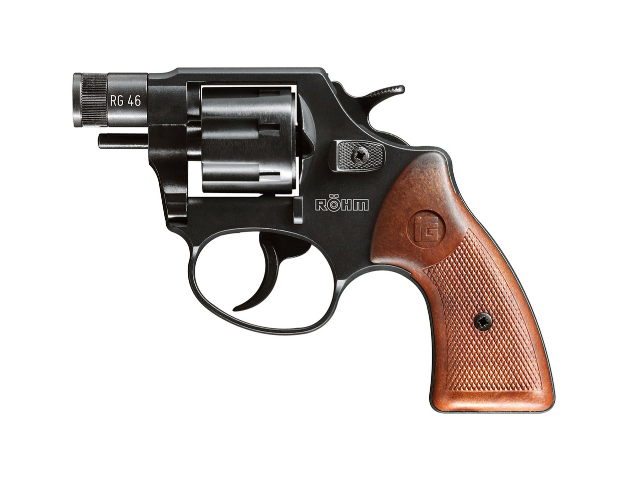 Schreckschuss Revolver Röhm RG 46 brüniert braune Kunststoffgriffschalen Kaliber 6 mm Flobert K. (P18)