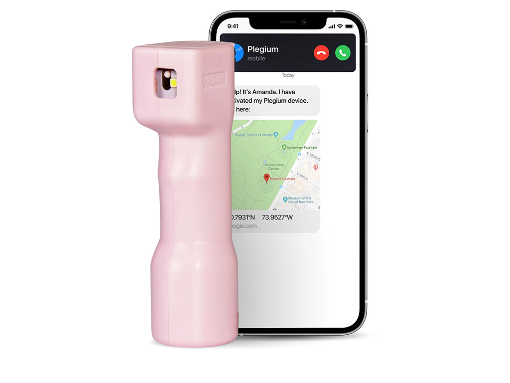 Pfefferspray Plegium Smart Pepper Spray pink mit LED-Blitzlicht Sirene und automatischer Benachrichtigung mit GPS Standort an Notfallkontakte
